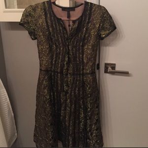 Bcbgmaxazria green and gold dress size 0!